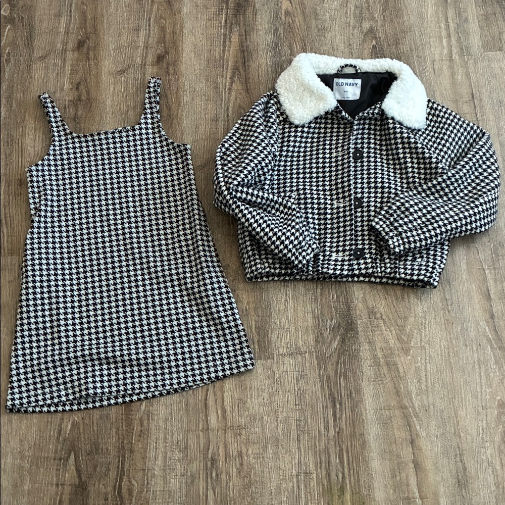 Kids Old Navy Black and White Houndstooth Dress and Jacket
